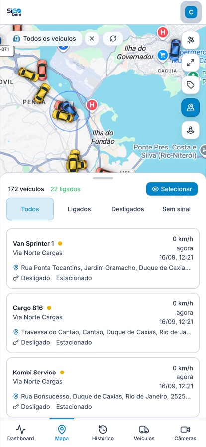 Mapa ao vivo do Sigo+ no celular